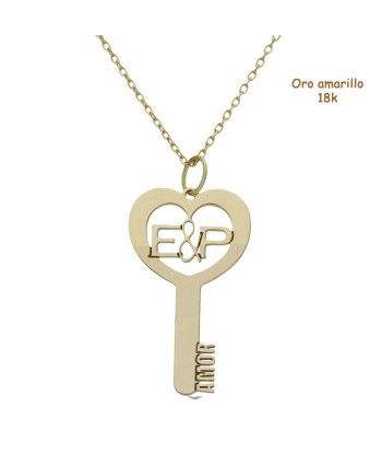 Gargantilla llave del amor con iniciales G982 en oro 18k