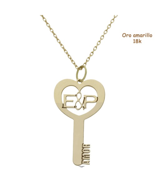 Gargantilla llave del amor con iniciales G982 en oro 18k