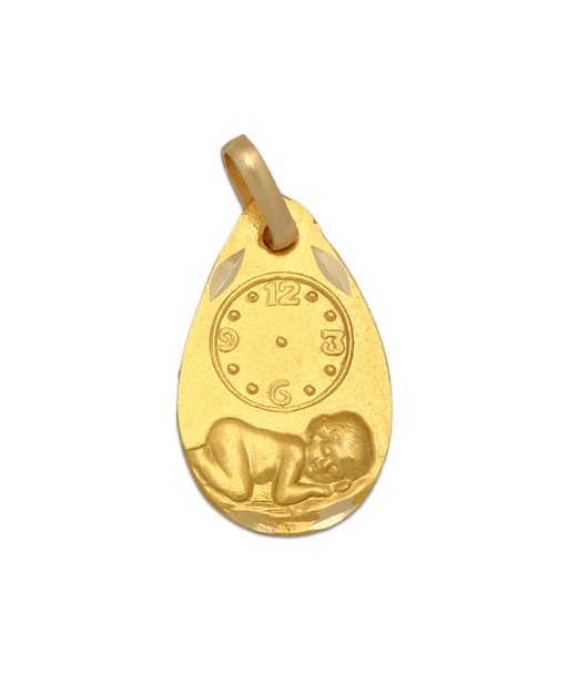 Medalla nacimiento reloj en oro 18 quilates (18K- 750mm)M-234