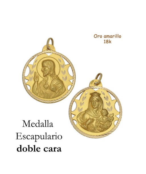 Medalla Escapulario Virgen del Carmen oro 18 quilates (18K-