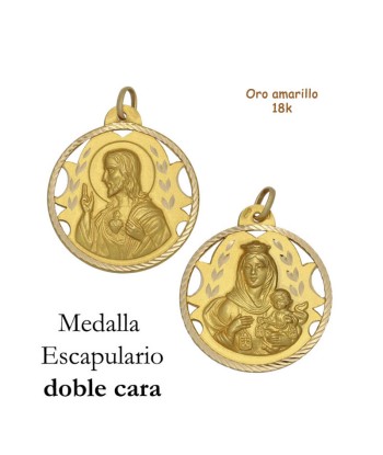 Medalla Escapulario Virgen del Carmen oro 18 quilates (18K-