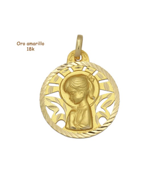 Medalla Virgen Niña oro 18 quilates (18K- 750mm) M228 Cruces