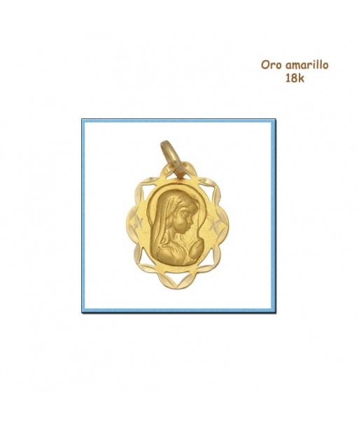 Medalla Virgen Niña oro 18 quilates (18K- 750mm) M225 Cruces