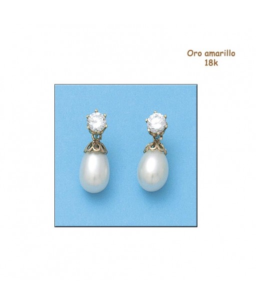 Pendientes oro 18 quilates (18K- 750mm) P474 perla cultivada