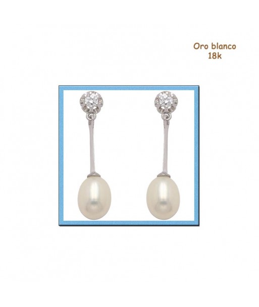 Pendientes oro blanco perla 18 quilates (18K- 750mm) P2162